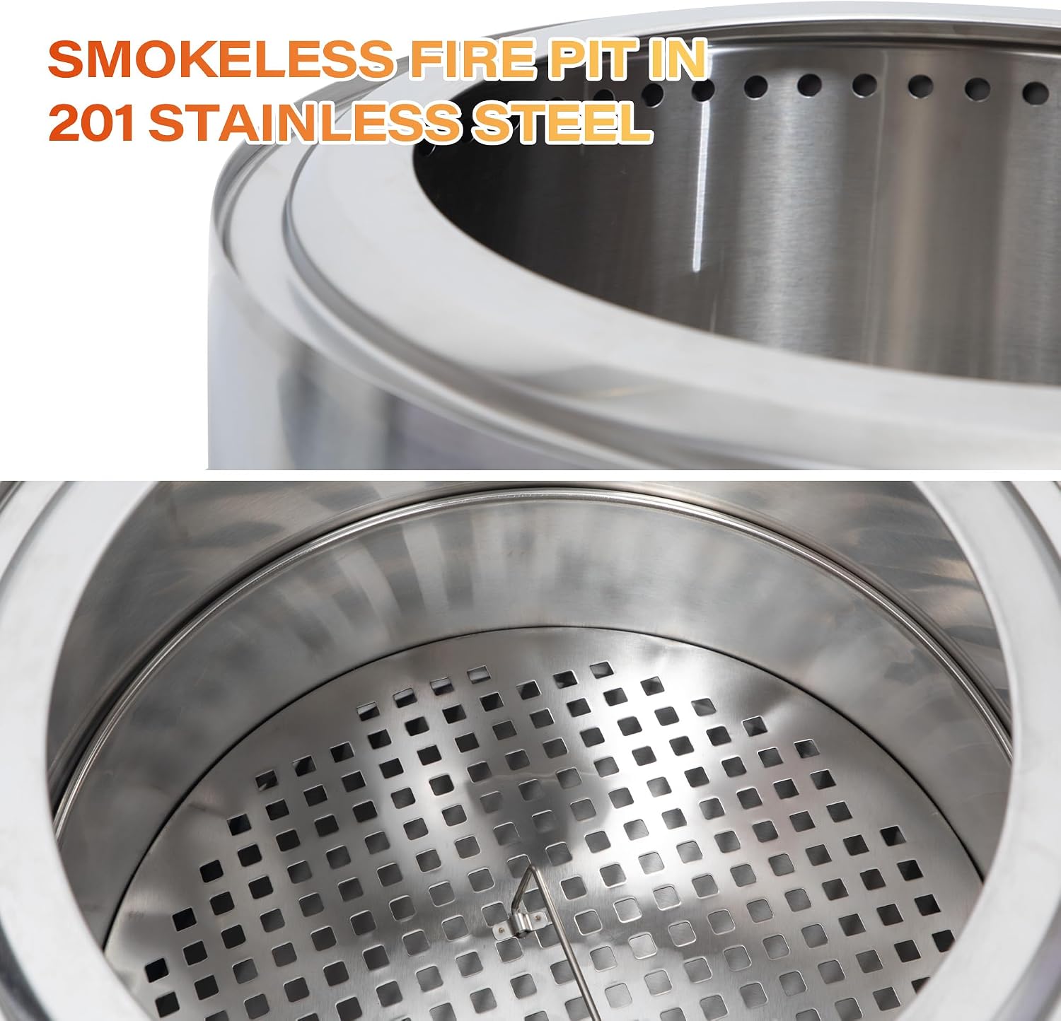 Lausaint Home 20 Inch Smokeless Fire Pit, Outdoor Wood Burning Firepit with Grill Grate &amp; Stand