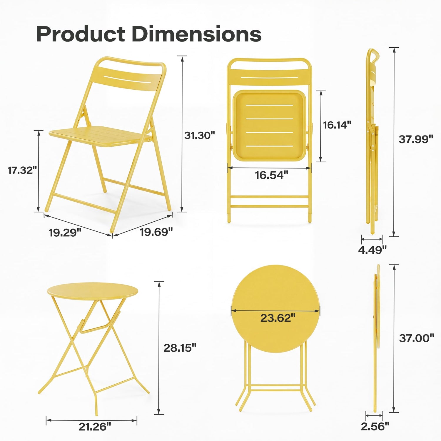 LAUSAINT HOME 3-Piece Steel Folding Bistro Set, Premium Weather-Resistant Patio Table &amp; 2 Chairs