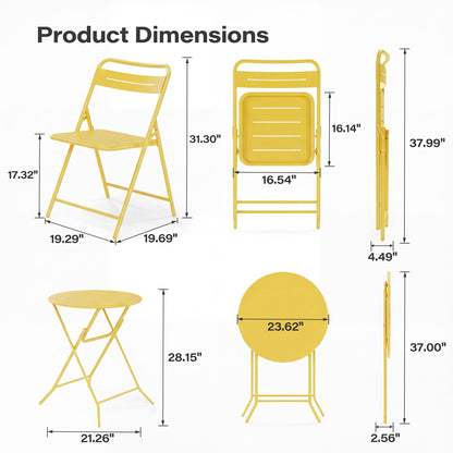 LAUSAINT HOME 3-Piece Steel Folding Bistro Set, Premium Weather-Resistant Patio Table &amp; 2 Chairs
