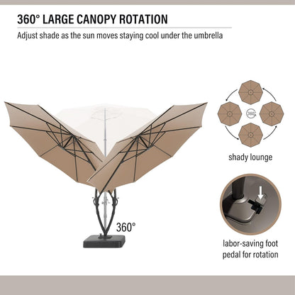 LAUSAINT HOME Outdoor Patio Umbrella with Base Included, Large Sun Shade Cantilever Umbrella Deluxe Curvy