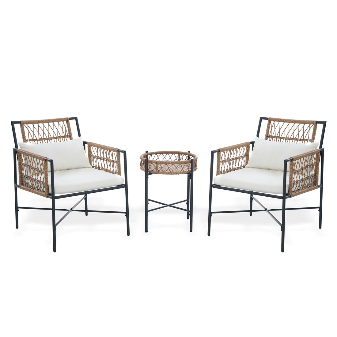 LAUSAINT HOME 5 Piece Patio Furniture Set, Outdoor Wicker Conversation Set with 2 PE Rattan Armchairs
