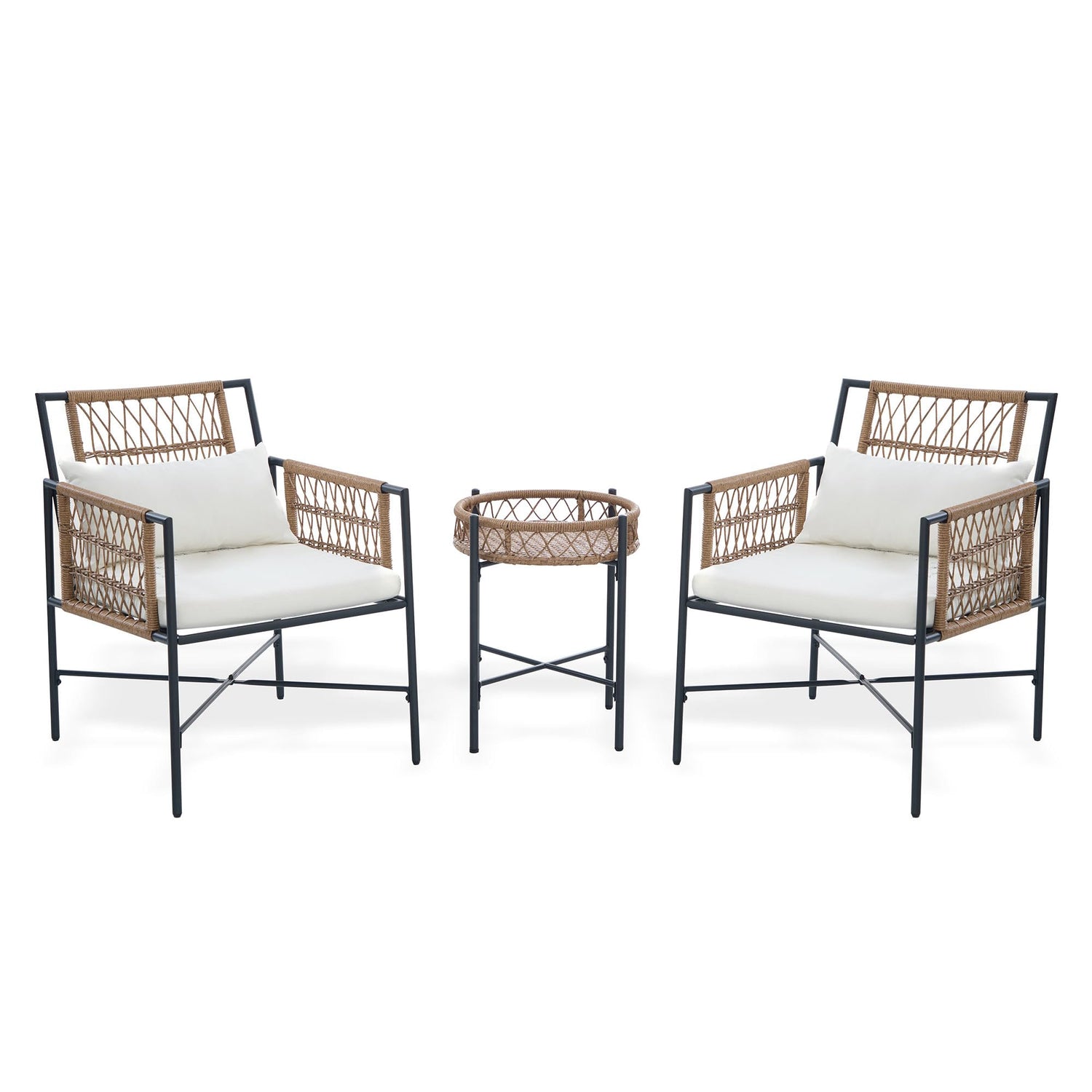 LAUSAINT HOME 5 Piece Patio Furniture Set, Outdoor Wicker Conversation Set with 2 PE Rattan Armchairs