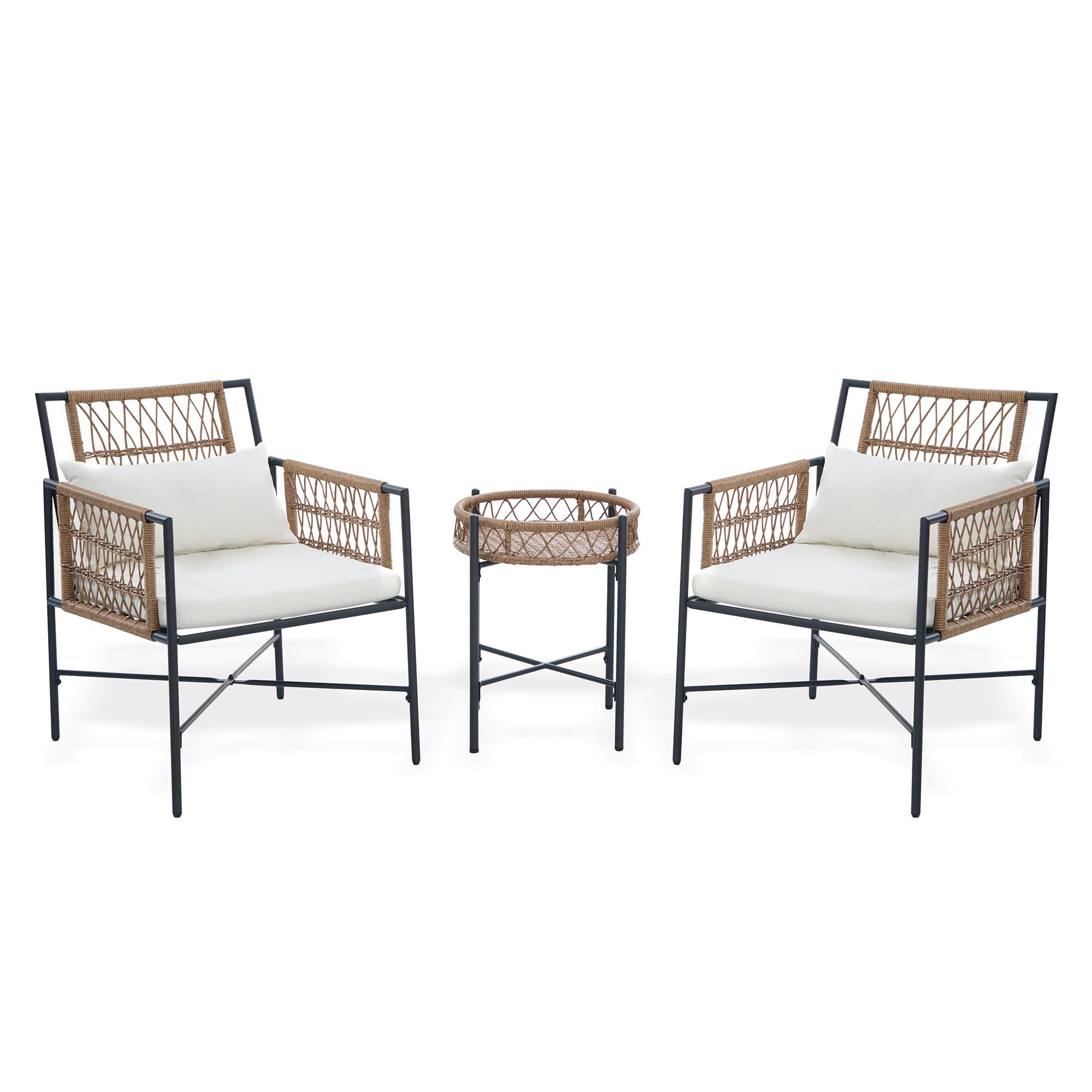LAUSAINT HOME 5 Piece Patio Furniture Set, Outdoor Wicker Conversation Set with 2 PE Rattan Armchairs