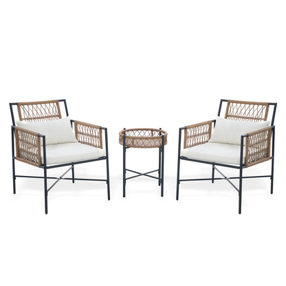 LAUSAINT HOME 5 Piece Patio Furniture Set, Outdoor Wicker Conversation Set with 2 PE Rattan Armchairs