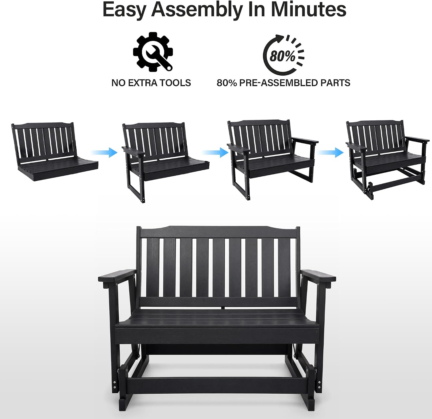 LAUSAINT HOME 2-Person HDPE Outdoor Glider Bench