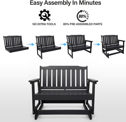 LAUSAINT HOME 2-Person HDPE Outdoor Glider Bench
