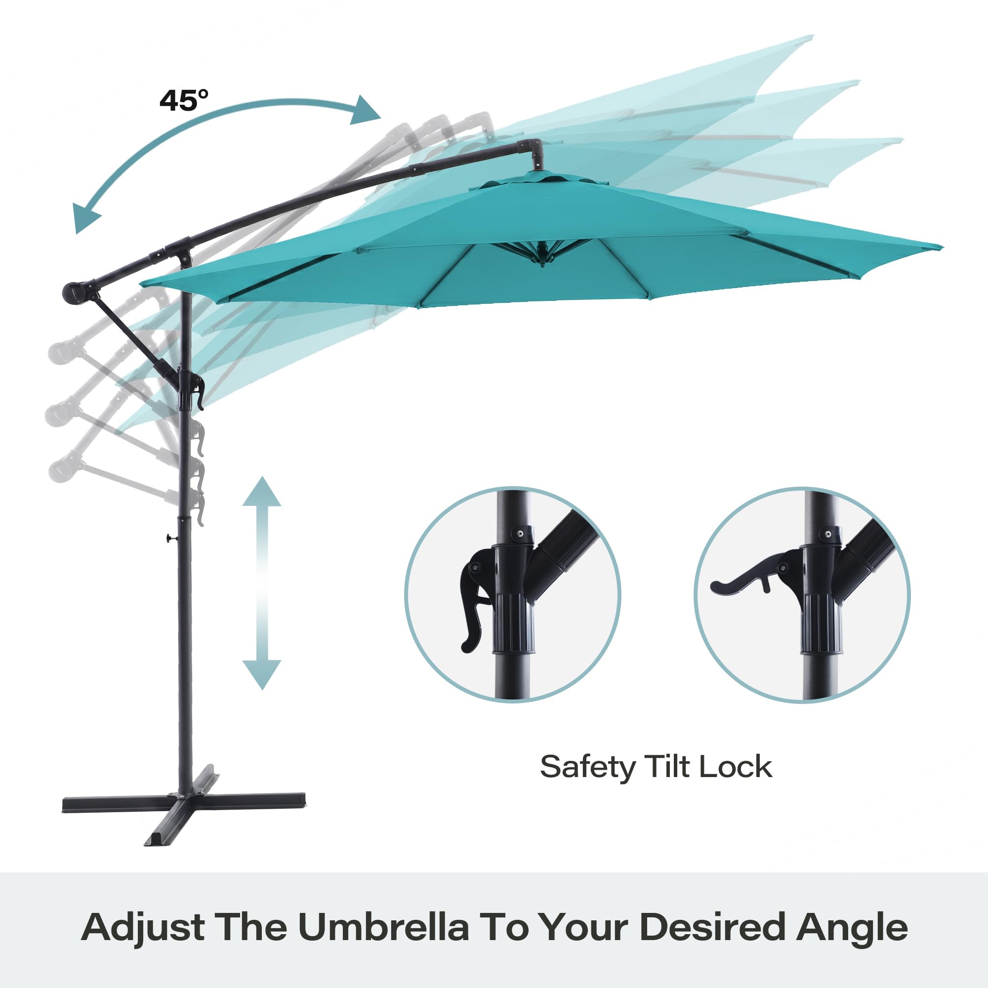 LAUSAINT HOME 10ft Offset Patio Umbrella, Cantilever Hanging Market Umbrella
