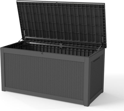 LAUSAINT HOME Resin Deck Box for Outdoor Storage - Weatherproof Patio Storage Bench