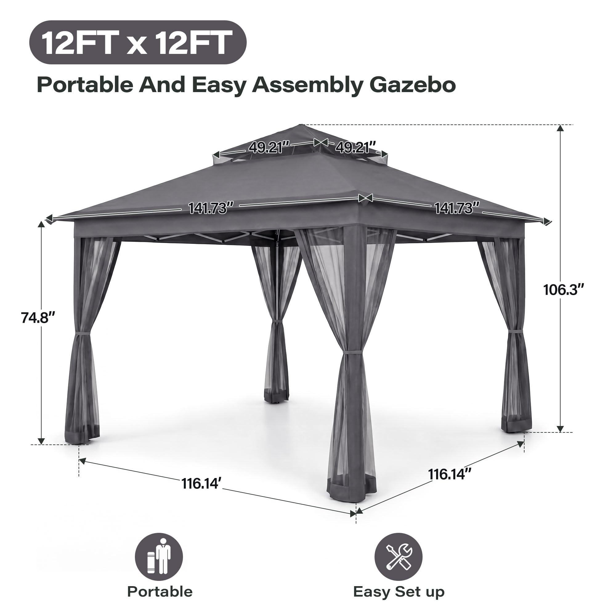 LAUSAINT HOME Pop Up Gazebo Canopy Tent with Mosquito Netting