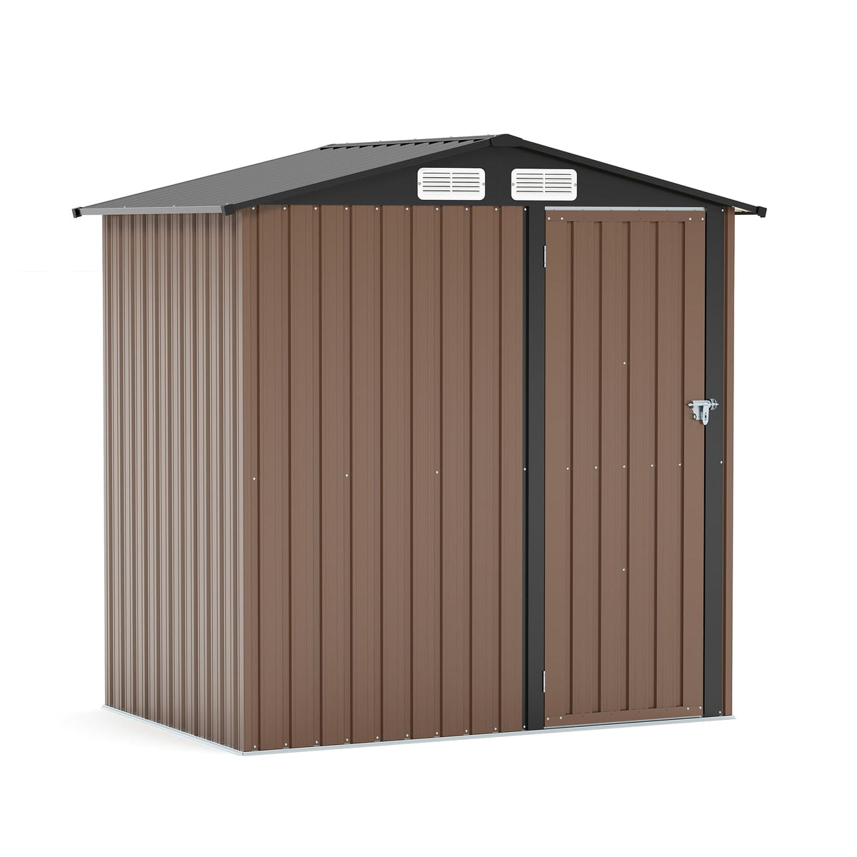 LAUSAINT HOME 8 x 6 FT Outdoor Storage Shed with Window, Galvanized Steel Storage Shed, Double Lockable Doors, Gable Roof &amp; Air Vent for Backyard, Brown