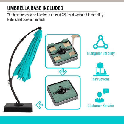 LAUSAINT HOME Outdoor Patio Umbrella with Base Included, Large Sun Shade Cantilever Umbrella Deluxe Curvy