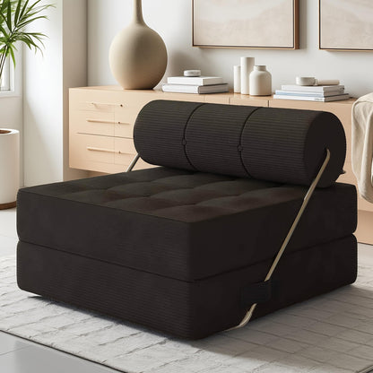 LAUSAINT HOME Folding Sofa Bed, 4 in 1 Convertible Sleeper Chair with High-Density Foam &amp; Pillow, Portable Comfy Folding Chair Bed Floor Lounge for Living Room and Bedroom, Black