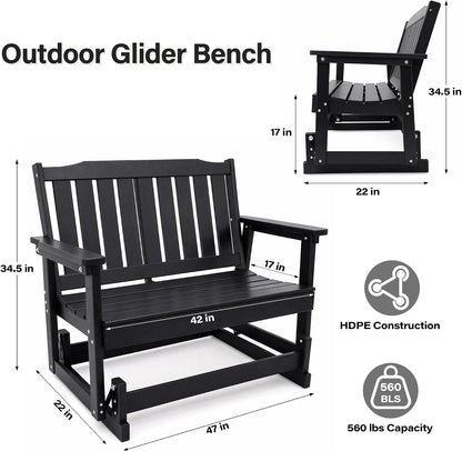 LAUSAINT HOME 2-Person HDPE Outdoor Glider Bench