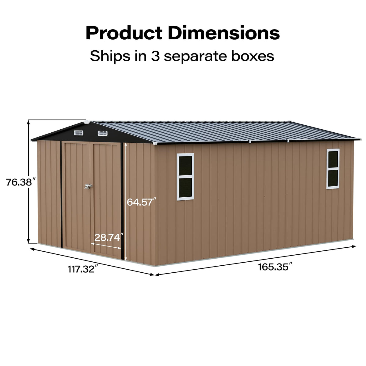 LAUSAINT HOME 8 x 6 FT Outdoor Storage Shed with Window, Galvanized Steel Storage Shed, Double Lockable Doors, Gable Roof &amp; Air Vent for Backyard, Brown