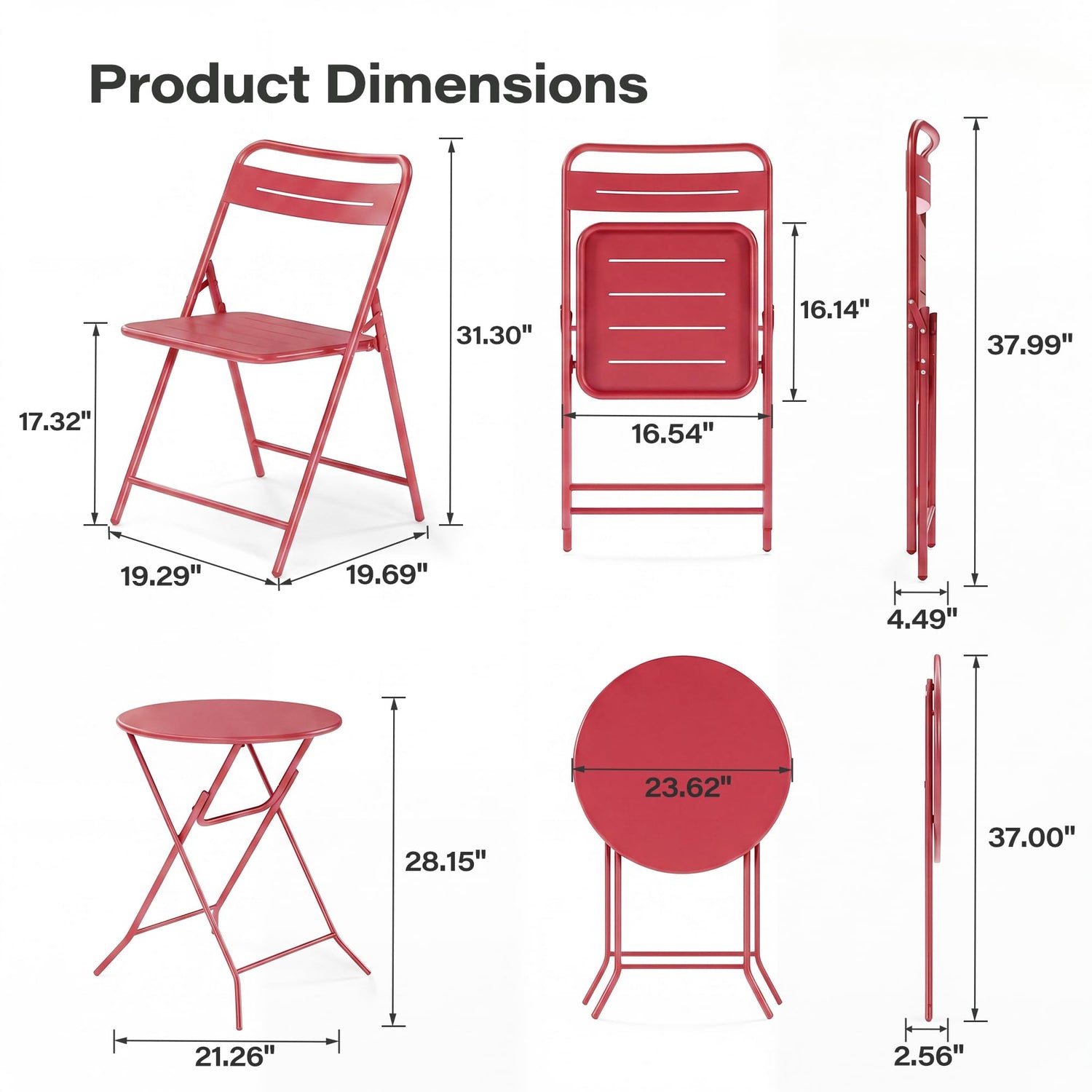 LAUSAINT HOME 3-Piece Steel Folding Bistro Set, Premium Weather-Resistant Patio Table &amp; 2 Chairs