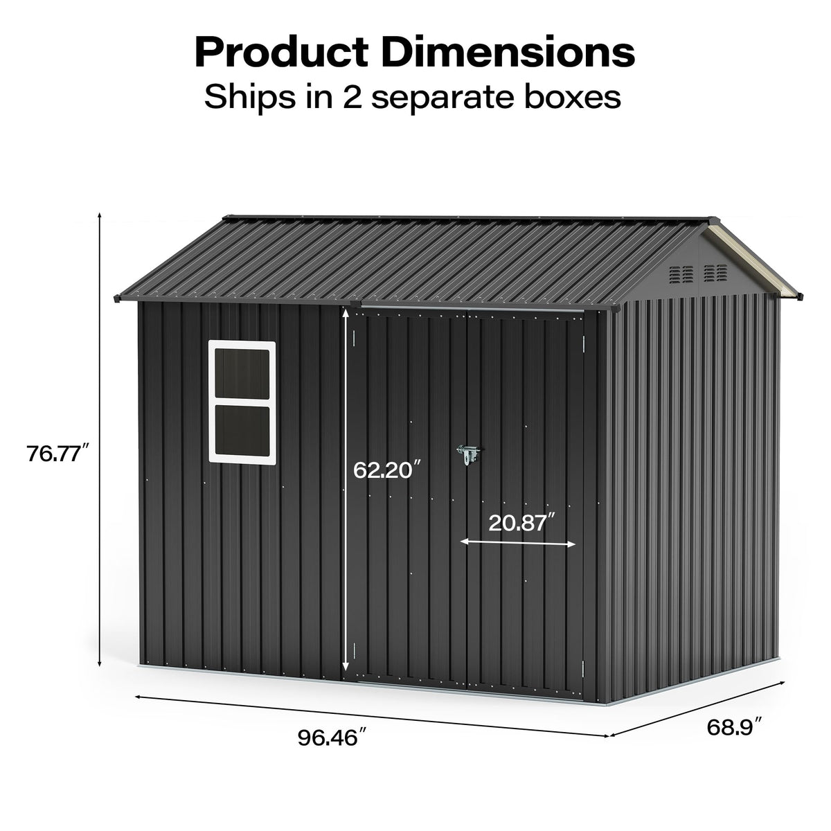 LAUSAINT HOME 10 x 3 FT 2-in-1 Metal Outdoor Storage Shed with Hardtop Gazebo, Lockable Galvanized Steel Lean-to Tool Shed with Sloped Roof, Black
