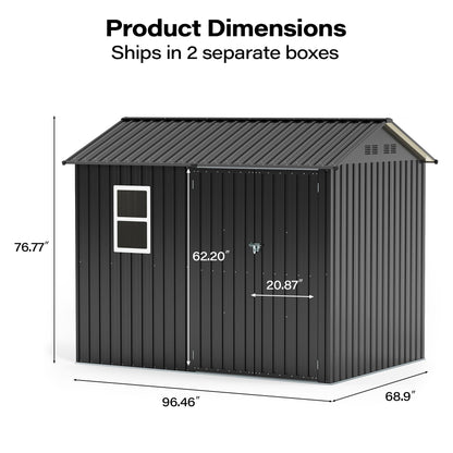 LAUSAINT HOME 10 x 3 FT 2-in-1 Metal Outdoor Storage Shed with Hardtop Gazebo, Lockable Galvanized Steel Lean-to Tool Shed with Sloped Roof, Black