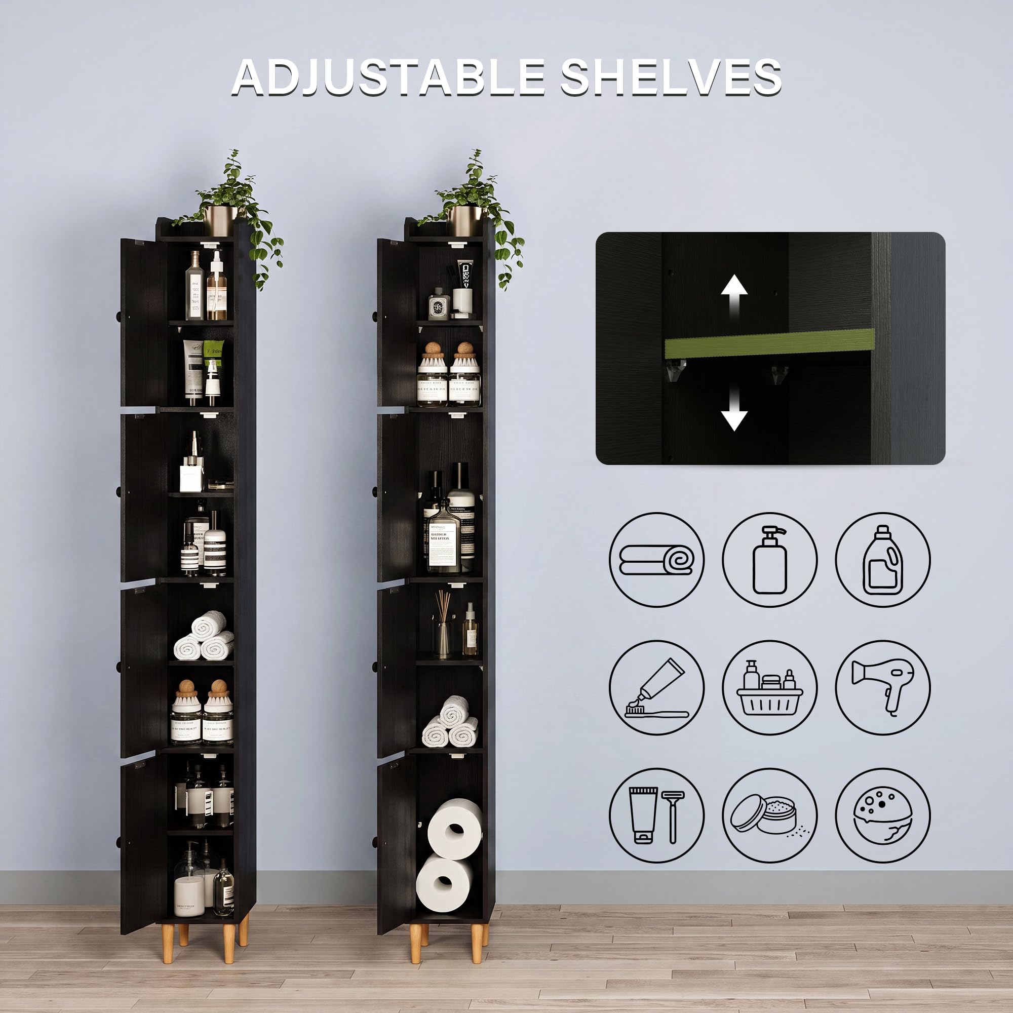 LAUSAINT HOME Tall Narrow Storage Cabinet, Slim Bathroom Storage Cabinet with 4 Shelves