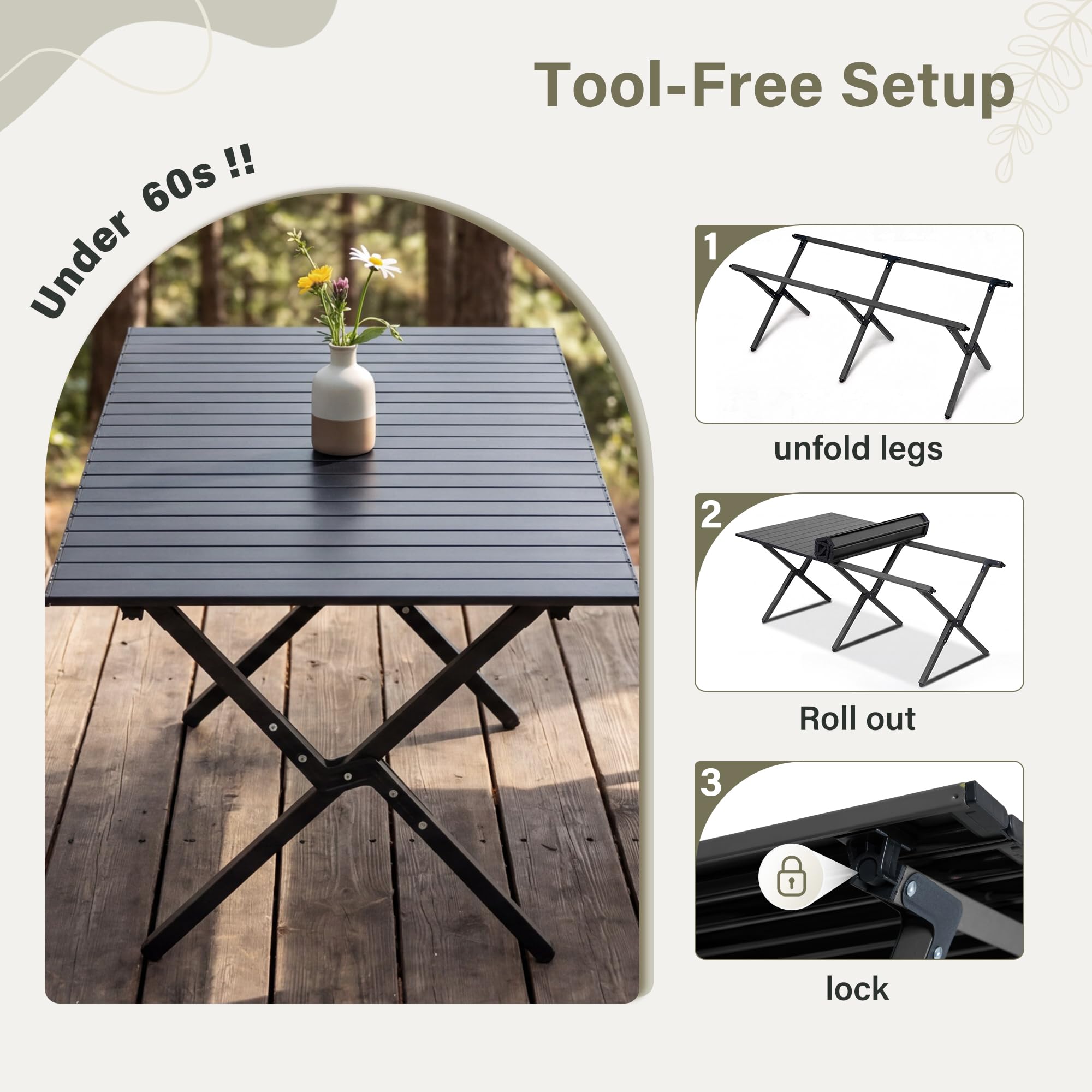 LAUSAINT HOME Camping Table, Foldable Roll Up Lightweight Steel Camp Table
