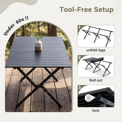 LAUSAINT HOME Camping Table, Foldable Roll Up Lightweight Steel Camp Table