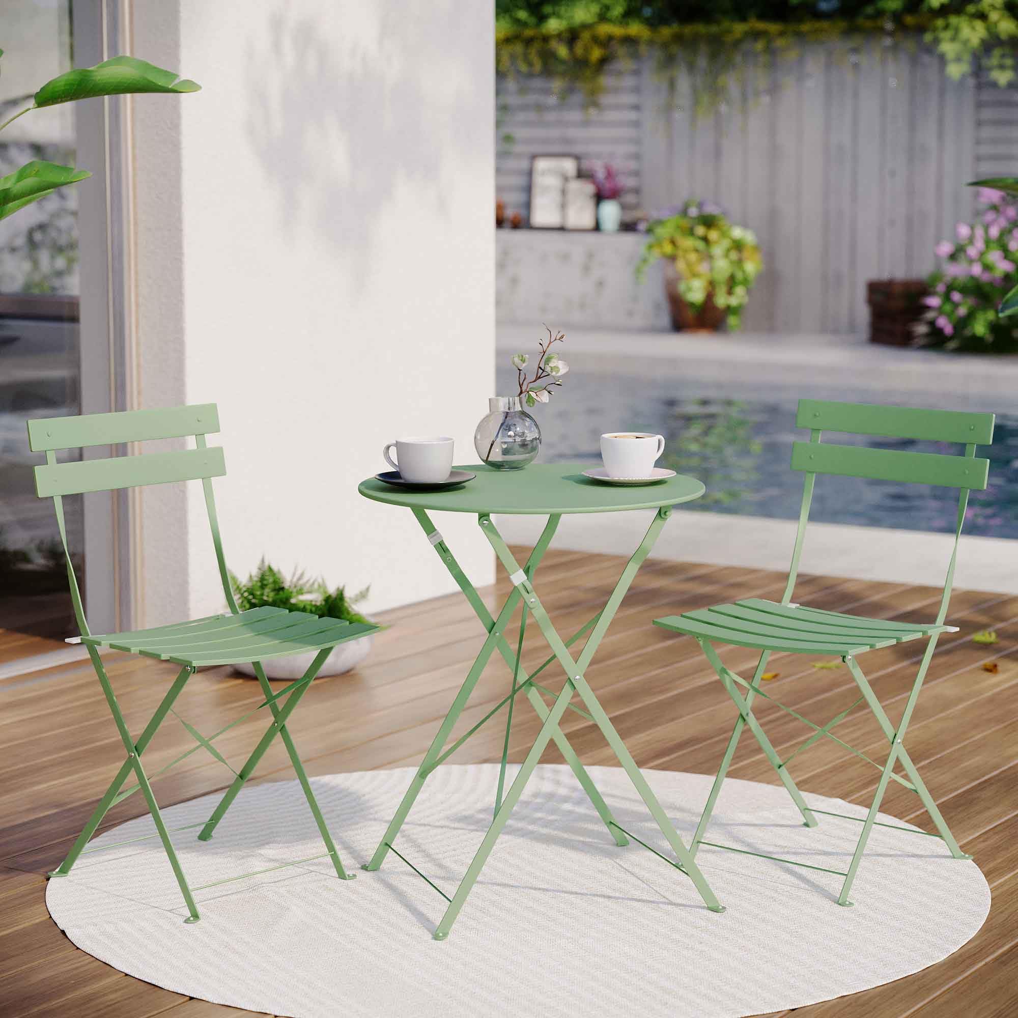 LAUSAINT HOME 3-Piece Steel Folding Bistro Set, Premium Weather-Resistant Patio Table &amp; 2 Chairs