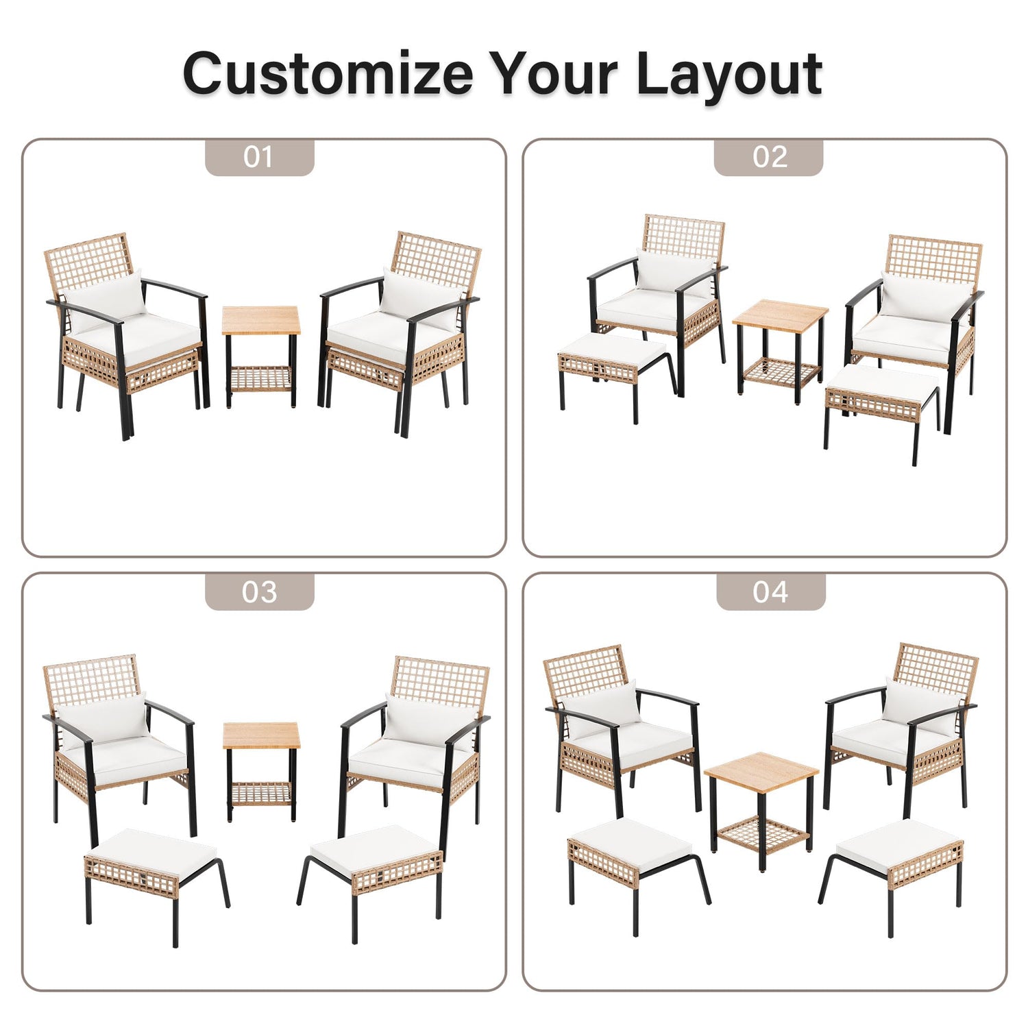 LAUSAINT HOME 3 Pieces Rocking Patio Bistro Set, Wicker Outdoor Conversation Set