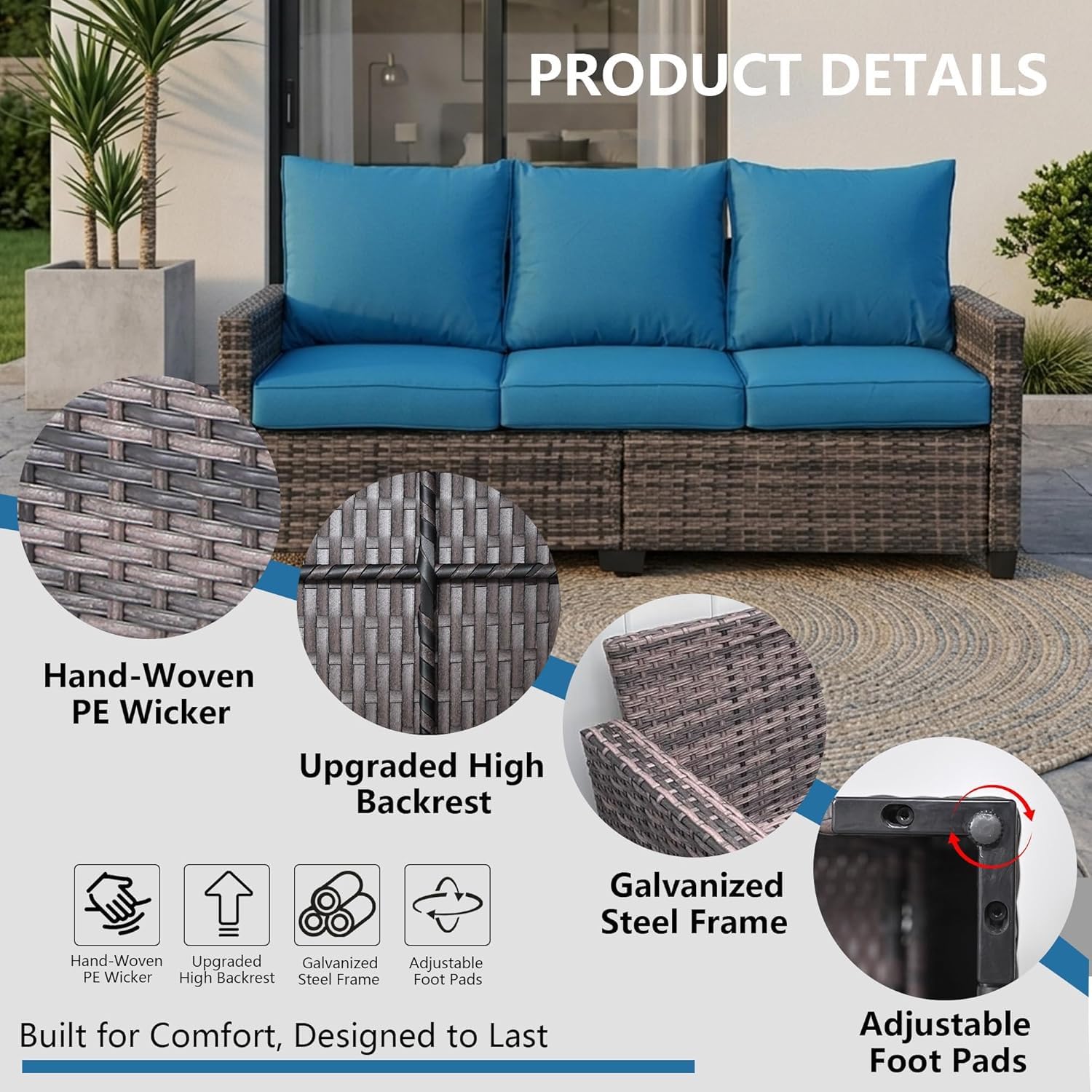 LAUSAINT HOME Outdoor Patio Furniture, Outdoor Sectional Sofa Patio Furniture Sets