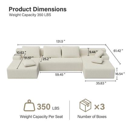 LAUSAINT HOME 96" Modular Sectional Sofa Couches, L-Shaped Boneless Cloud Sofa with 3 Deep Seat