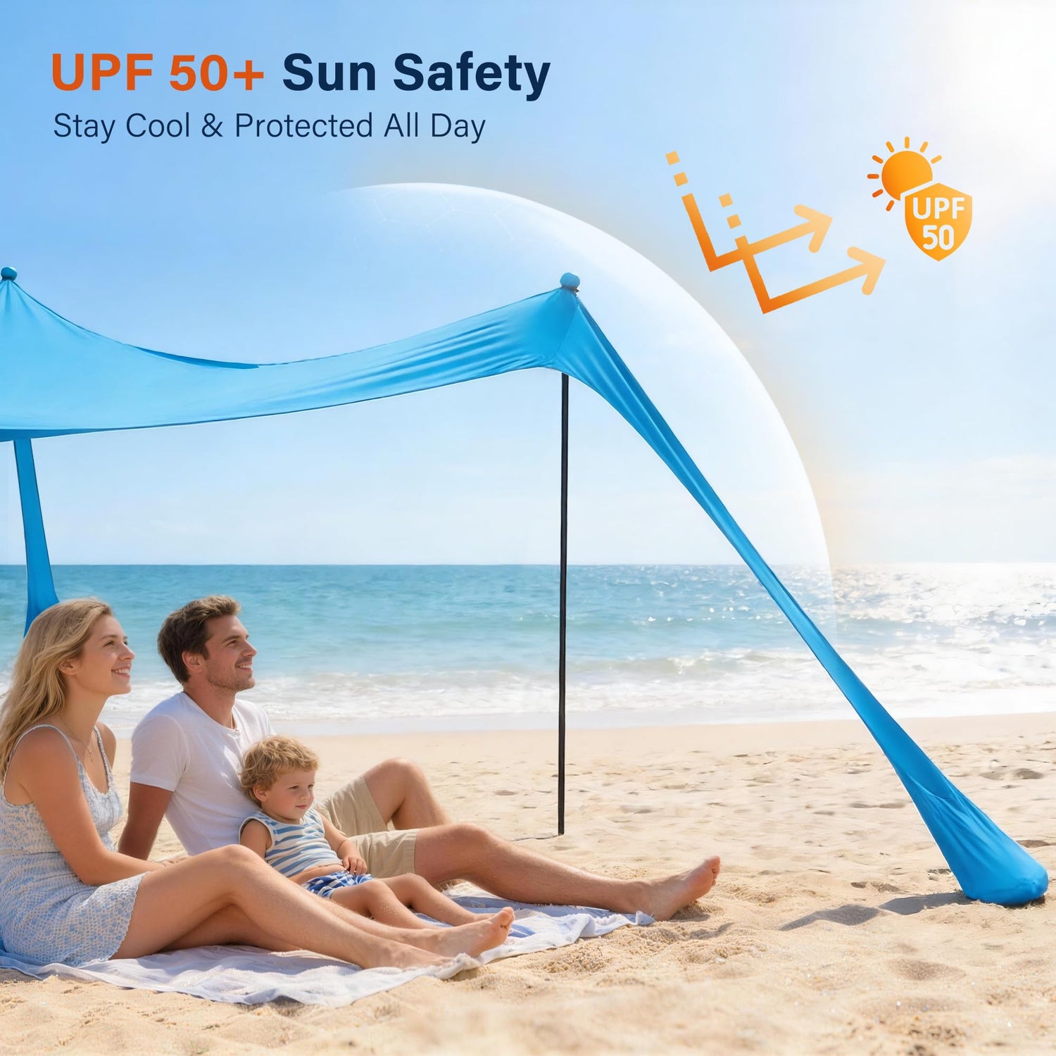 LAUSAINT HOME Beach Tent, Easy Pop Up Beach Canopy Sun Shade UPF 50+ Protection