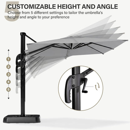 LAUSAINT HOME Cantilever Patio Umbrella, 360° Rotating Offset Umbrella with Aluminum Frame