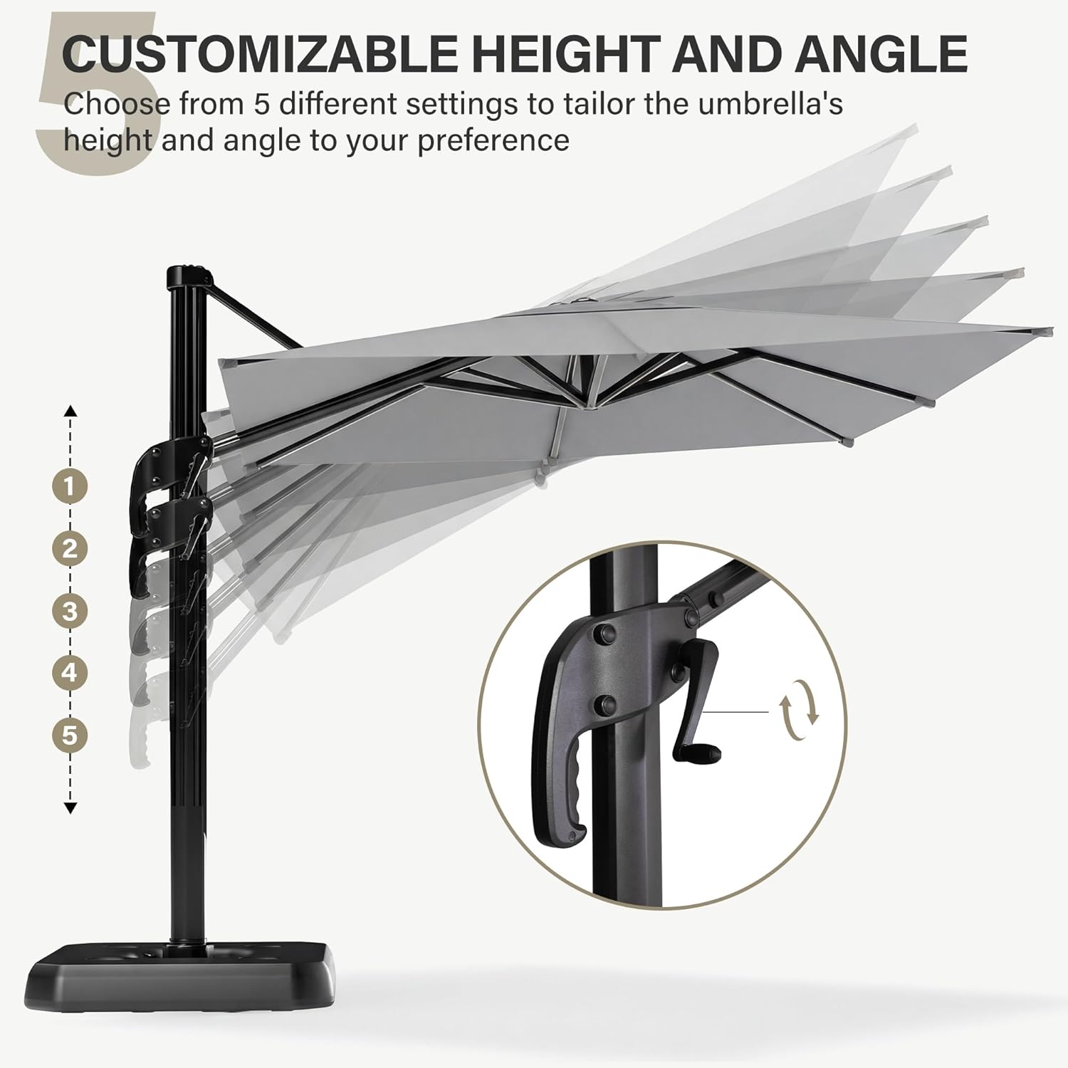 LAUSAINT HOME Cantilever Patio Umbrella, 360° Rotating Offset Umbrella with Aluminum Frame
