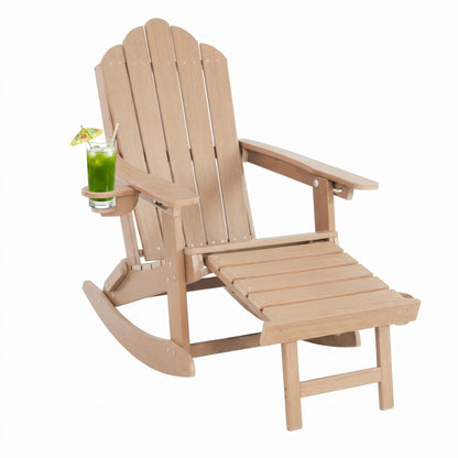 LAUSAINT HOME Folding Adirondack Rocking Chairs Set with Retractable Ottomans, 3-Position Adjustable Backrests and Cup Holders
