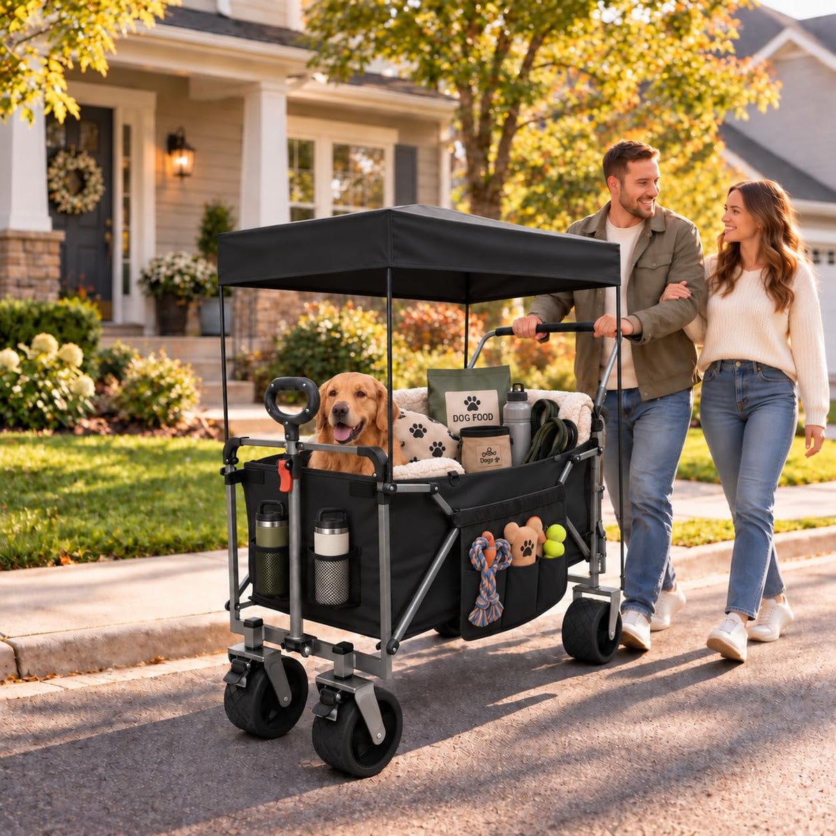 LAUSAINT HOME 3-in-1 Folding Pet Wagon with Canppy for Senior,Elderly, Injured Dogs, Heavy Duty Utility Medium &amp; Large Dog Stroller Cart, All-Terrain Collapsible Wagon for Beach, Shopping, Camping