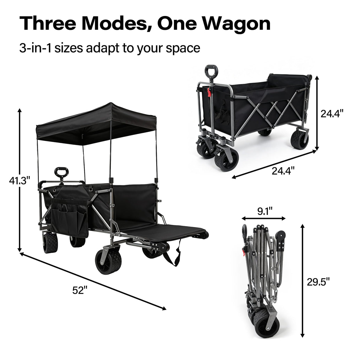LAUSAINT HOME 3-in-1 Folding Pet Wagon with Canppy for Senior,Elderly, Injured Dogs, Heavy Duty Utility Medium &amp; Large Dog Stroller Cart, All-Terrain Collapsible Wagon for Beach, Shopping, Camping