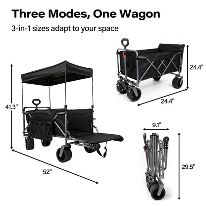 LAUSAINT HOME 3-in-1 Folding Pet Wagon with Canppy for Senior,Elderly, Injured Dogs, Heavy Duty Utility Medium &amp; Large Dog Stroller Cart, All-Terrain Collapsible Wagon for Beach, Shopping, Camping