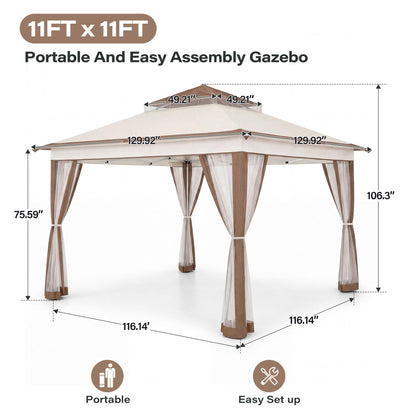 LAUSAINT HOME 11x11 Pop Up Gazebo with Mosquito Netting, Portable Outdoor Gazebo Canopy Tent with Sidewalls, One Push Instant Setup &amp; Adjustable Height for Patio Backyard Party BBQ Deck, Grey