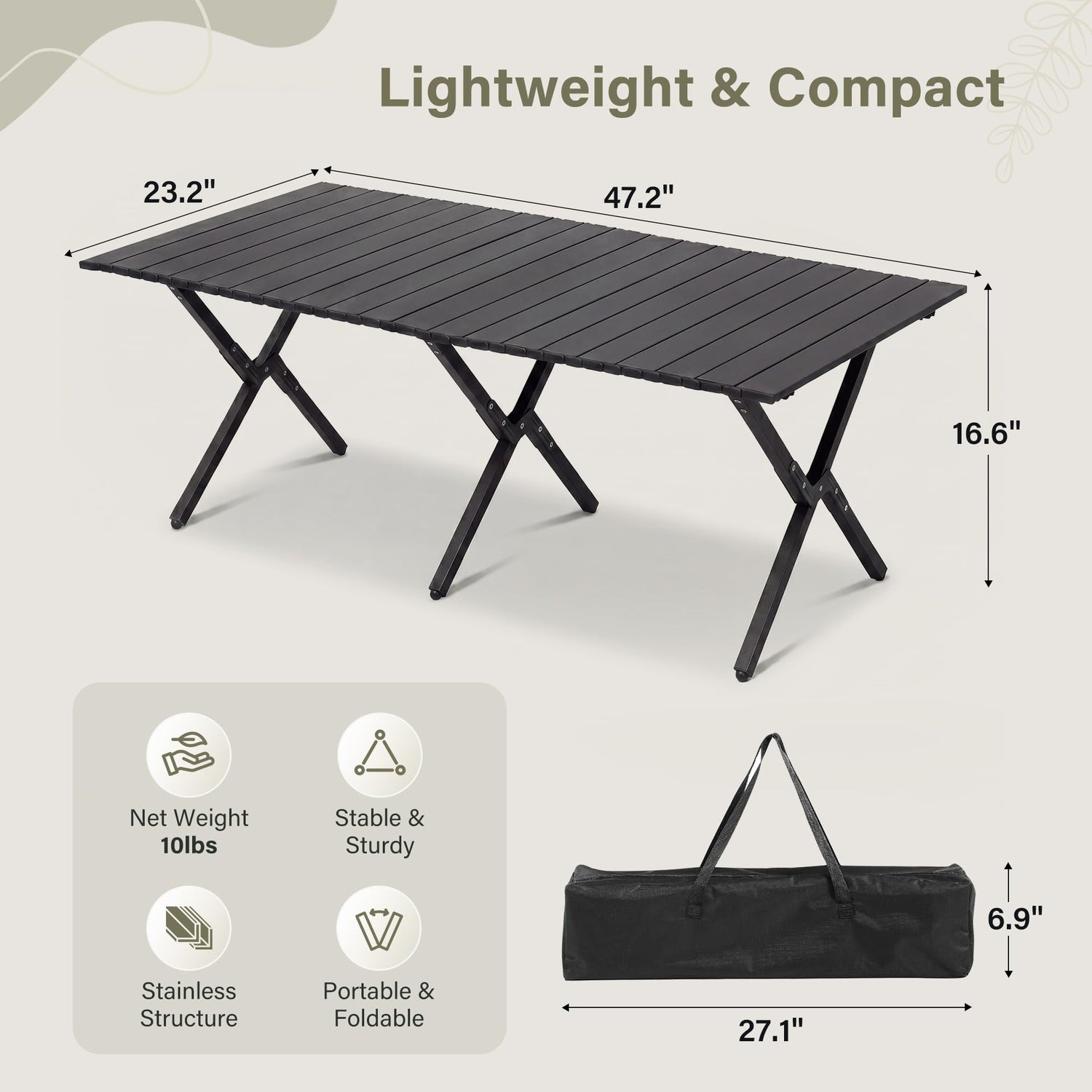 LAUSAINT HOME Camping Table, Foldable Roll Up Lightweight Steel Camp Table