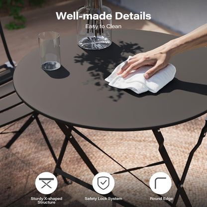 LAUSAINT HOME 3-Piece Steel Folding Bistro Set, Premium Weather-Resistant Patio Table &amp; Chairs