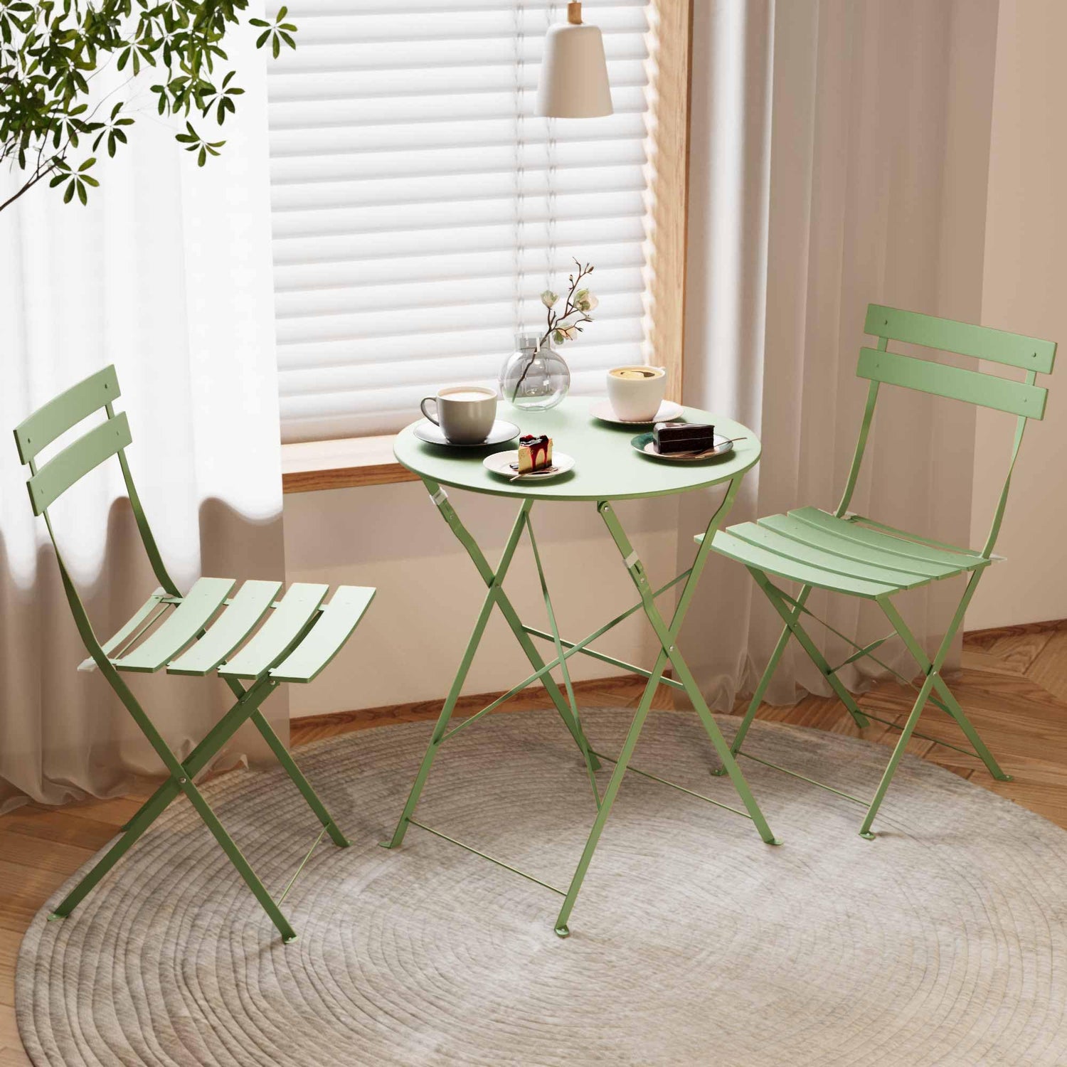 LAUSAINT HOME 3-Piece Steel Folding Bistro Set, Premium Weather-Resistant Patio Table &amp; 2 Chairs