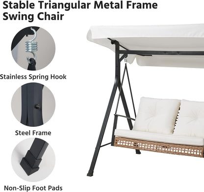 LAUSAINT HOME Porch Swing, 2 Person Wicker Patio Swing Chair with Adjustable Canopy