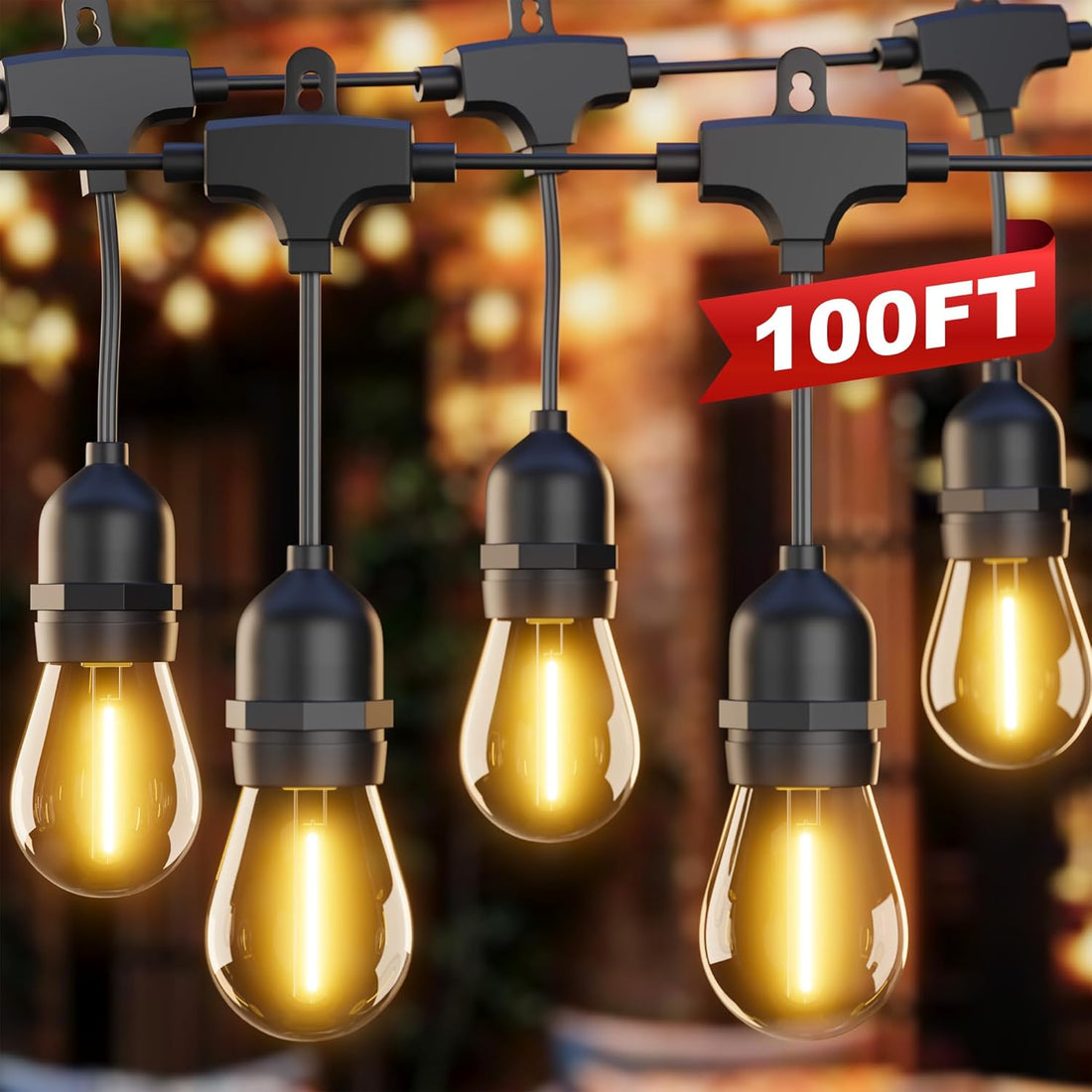 LAUSAINT HOME 100FT/50FT Outdoor String Lights, LED Patio Lights with Shatterproof Bulbs