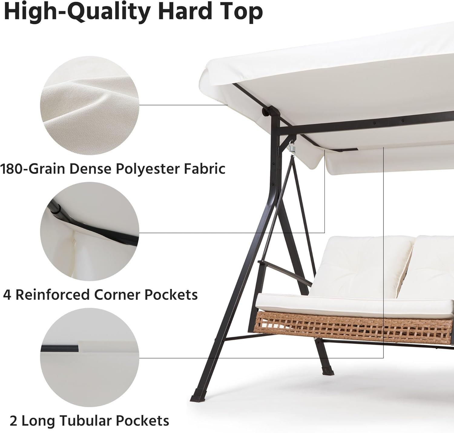 LAUSAINT HOME Porch Swing, 2 Person Wicker Patio Swing Chair with Adjustable Canopy