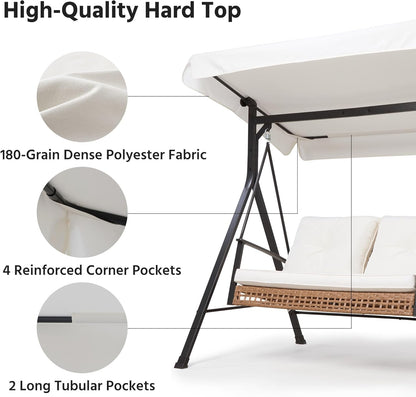 LAUSAINT HOME Porch Swing, 2 Person Wicker Patio Swing Chair with Adjustable Canopy