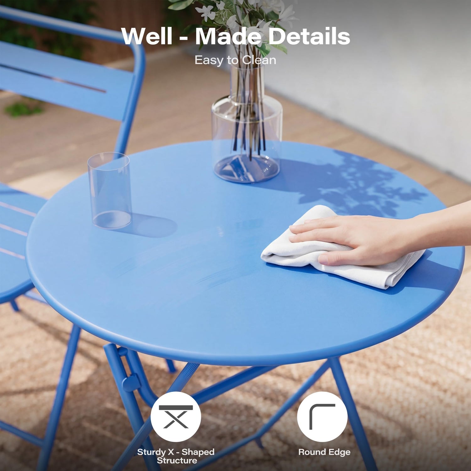 LAUSAINT HOME 3-Piece Steel Folding Bistro Set, Premium Weather-Resistant Patio Table &amp; 2 Chairs