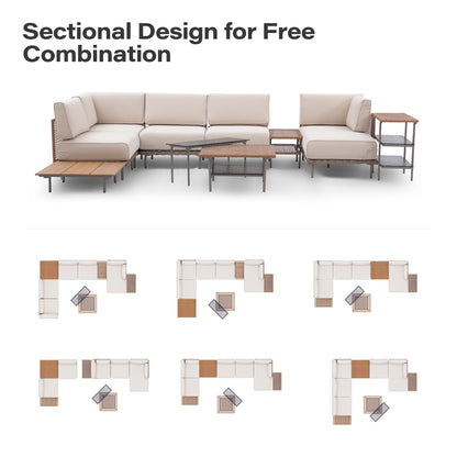 LAUSAINT HOME 7-Piece Outdoor Patio Furniture Set, Wicker Outdoor Conversation Set PE Rattan Sectional Sofa with Washable Cushions and Tempered Glass Table for Garden (Grey)