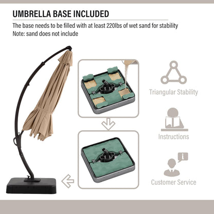 LAUSAINT HOME Outdoor Patio Umbrella with Base Included, Large Sun Shade Cantilever Umbrella Deluxe Curvy