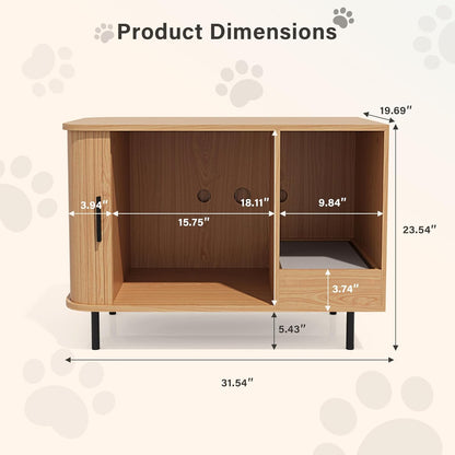 LAUSAINT HOME Cat Litter Box Enclosure with Scratch Pad &amp; Sliding Door, Hidden Cat Litter Box Furniture with Storage Drawer