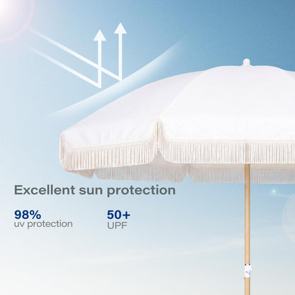 LAUSAINT HOME 8ft Boho Beach Umbrella, UPF 50+ Sun Protection Outdoor Patio Umbrella with 8 Fiberglass Ribs, Rust-Resistant Frame for Garden, Poolside, Lawn, Backyard