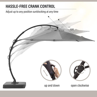 LAUSAINT HOME Outdoor Patio Umbrella with Base Included, Large Sun Shade Cantilever Umbrella Deluxe Curvy