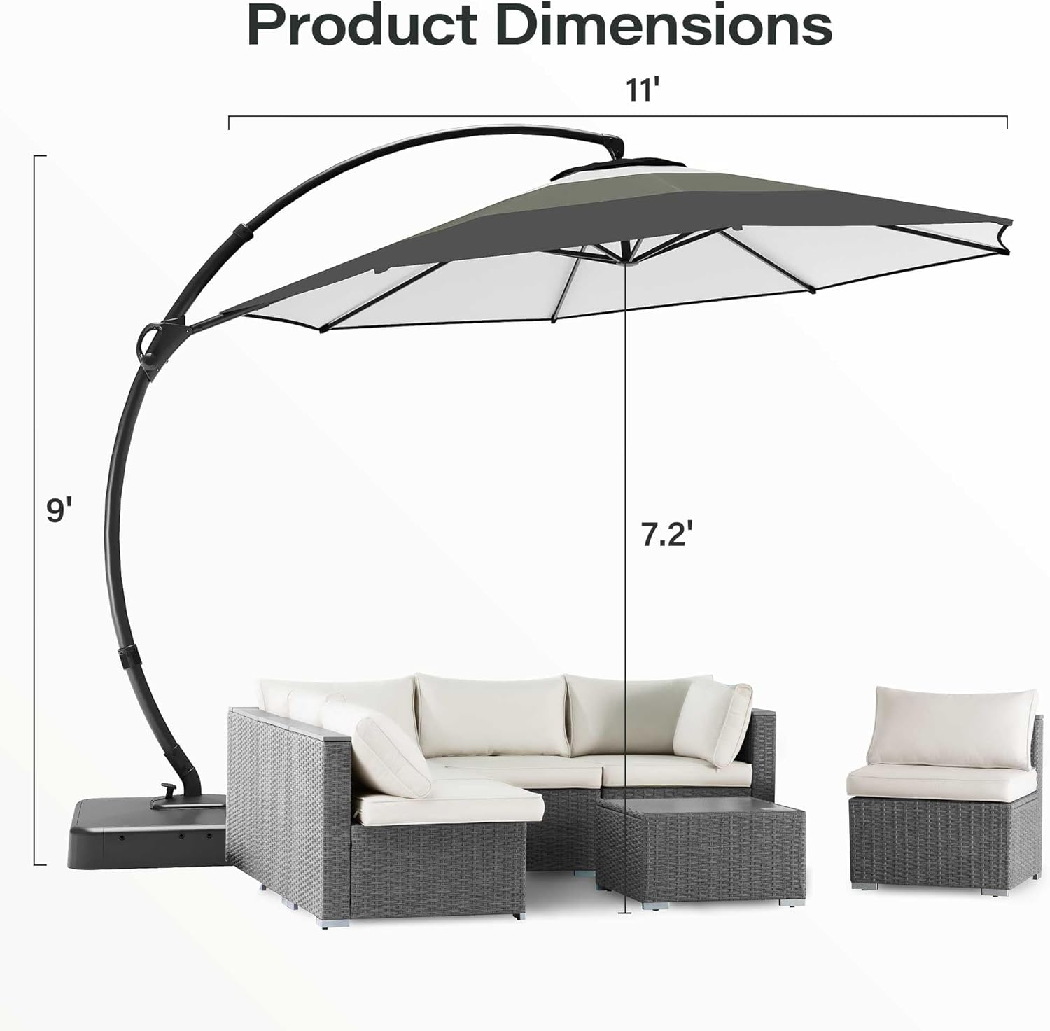 LAUSAINT HOME 11 Ft Outdoor Patio Umbrella with Base, Deluxe Curvy Cantilever Umbrella Heavy Duty with 360° Rotation